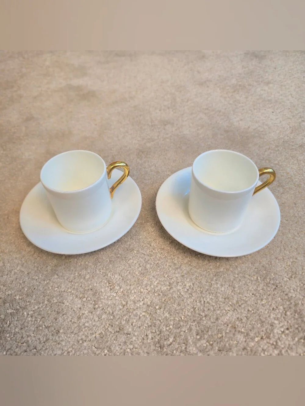 Coalport Bone China Demitasse Cup & Saucer Pure White, Gold Handle~ Set of 2